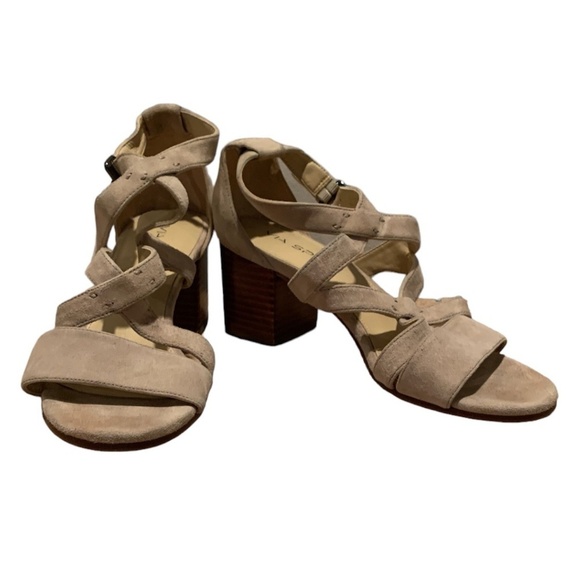 Via Spiga Leather Stacked Heel Sandal Cream size 7 - Picture 1 of 13